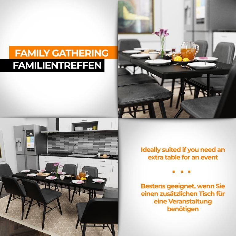 Jago Stół składany 183 cm dla 8 osób - czarny